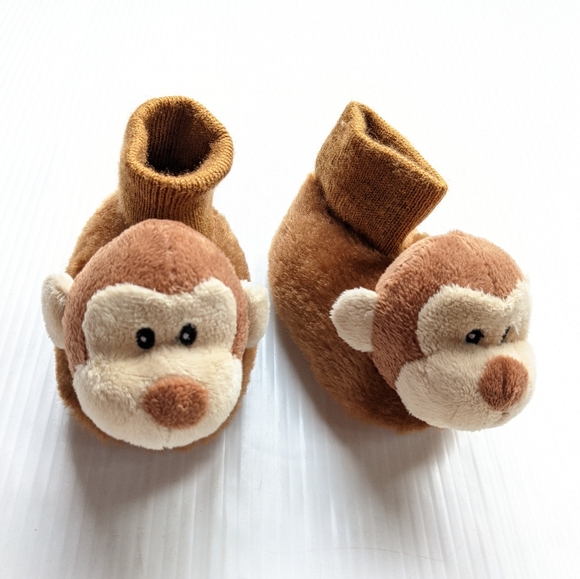 MONKEY baby boy slippers plush house shoes sz 2/3 - Picture 2 of 6
